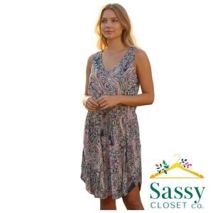 Lucky Brand Boho Midi Dress Women’s Medium Sleeveless V‑Neck Festival Capsule